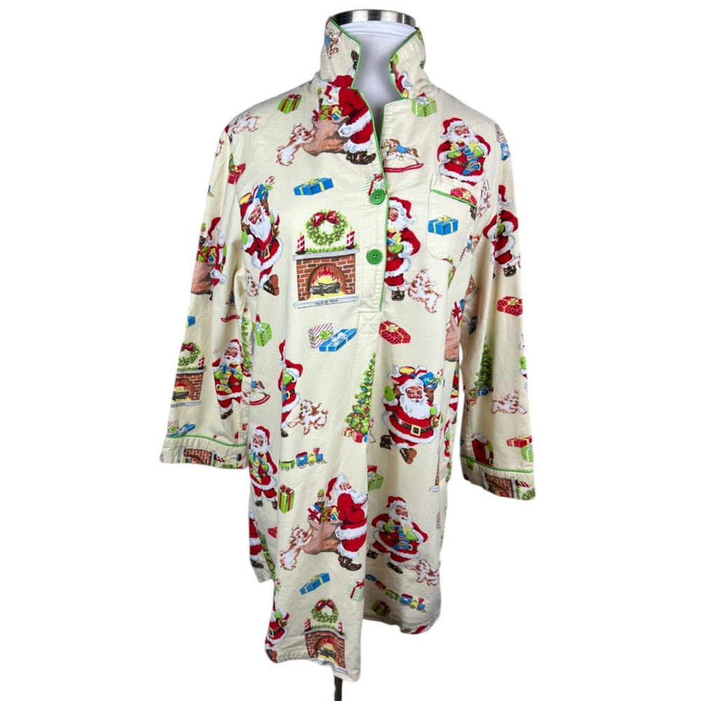 Nick & Nora Christmas Santa Themed Flannel Cotton Nightgown Holiday PJ's XXL - Picture 7 of 14